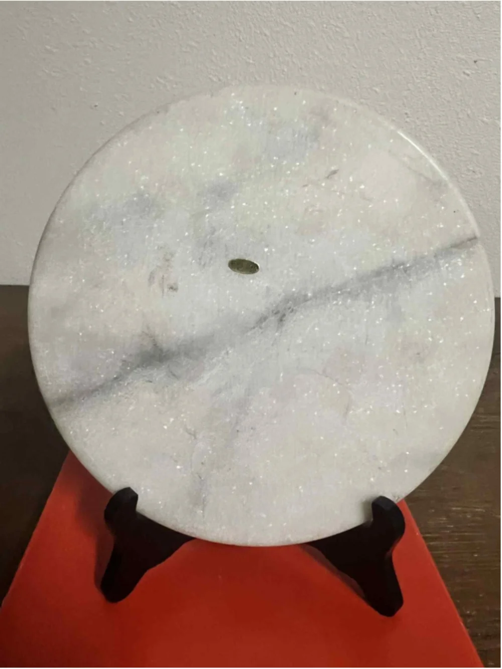 Vintage Marble Merry Christmas Decorative Plate Holiday Display Art Stand & Box